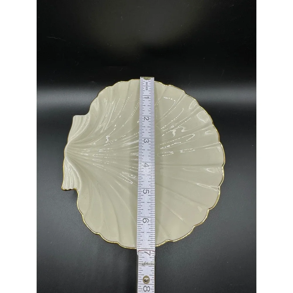 Lenox Ivory Fine China Shell Dish Gold Trim Scalloped Seashell Bowl Made in USA